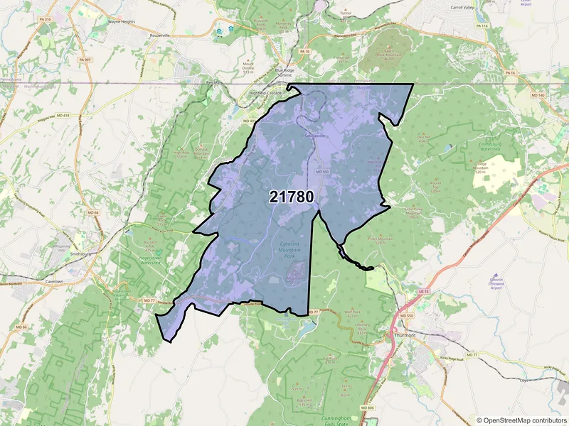 Map of ZIP Code 21780 — Sabillasville, MD
