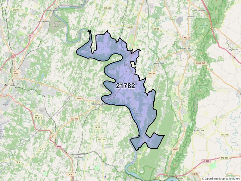 Map of ZIP Code 21782 — Sharpsburg, MD