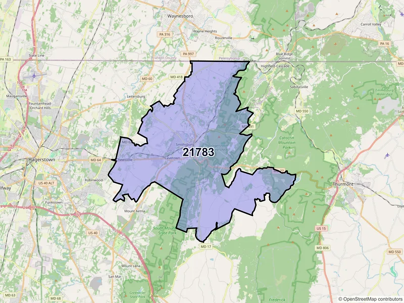 Map of ZIP Code 21783 — Smithsburg, MD