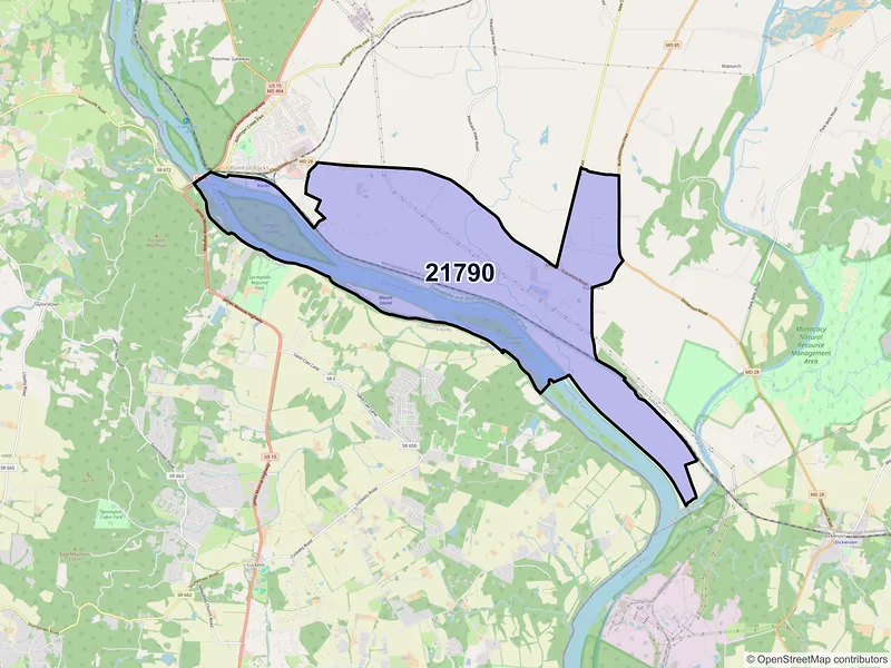 Map of ZIP Code 21790 — Tuscarora, MD