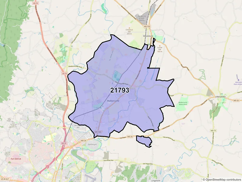 Map of Walkersville, Maryland and ZIP codes