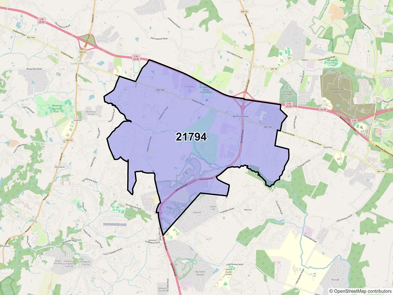 Map of West Friendship, Maryland and ZIP codes