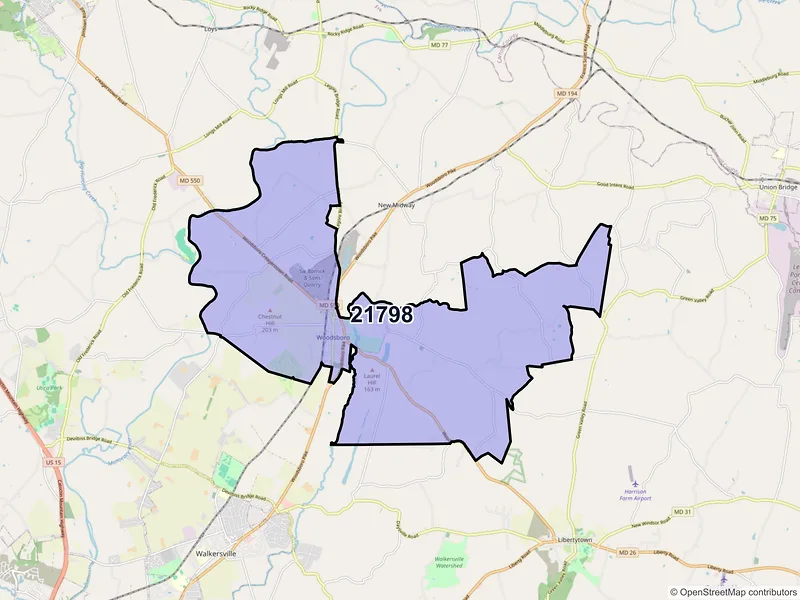 Map of ZIP Code 21798 — Woodsboro, MD