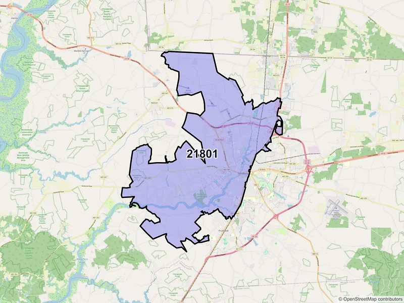 Map of ZIP Code 21801 — Salisbury, MD