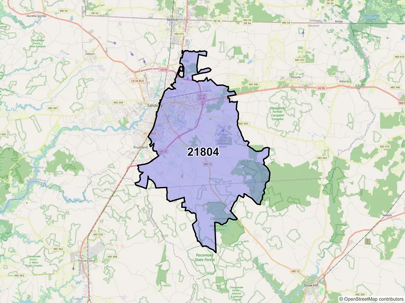 Map of ZIP Code 21804 — Salisbury, MD