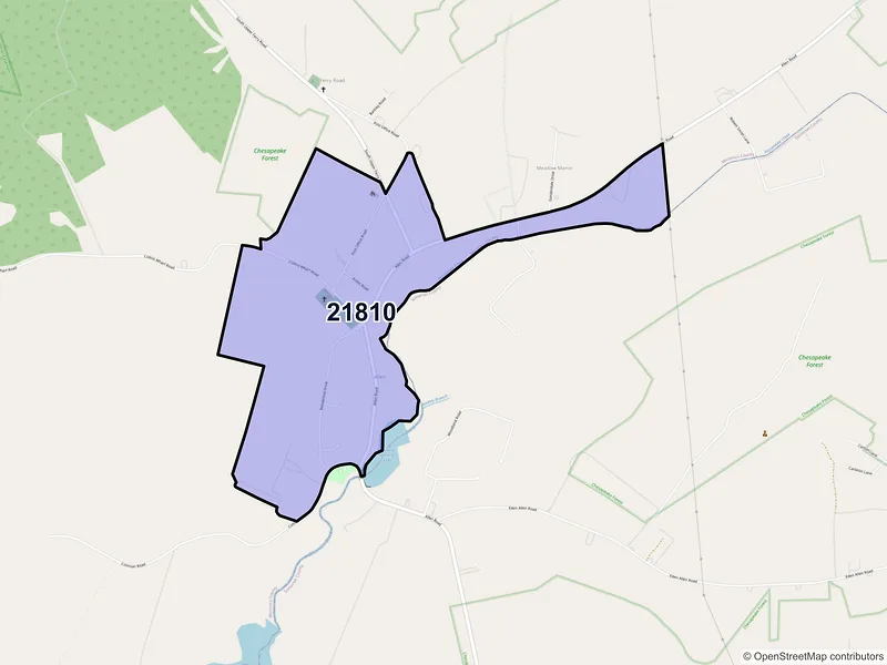 Map of Allen, Maryland and ZIP codes