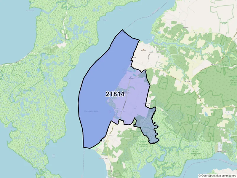 Map of Bivalve, Maryland and ZIP codes