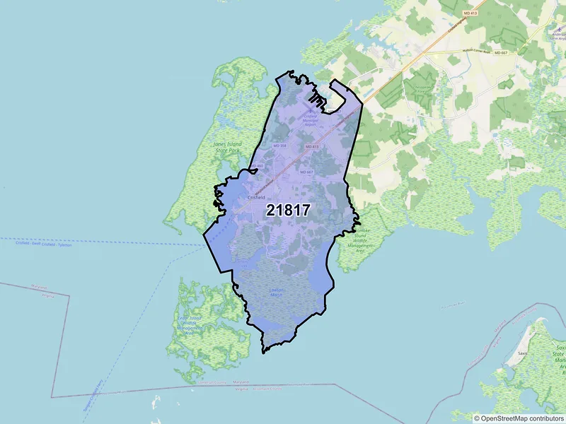 Map of ZIP Code 21817 — Crisfield, MD