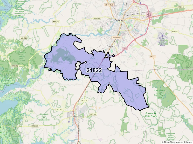 Map of ZIP Code 21822 — Eden, MD