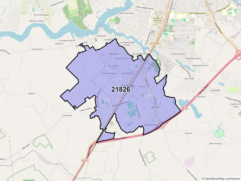 Map of Fruitland, Maryland and ZIP codes