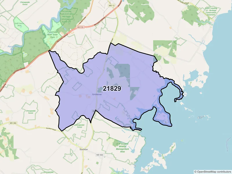 Map of ZIP Code 21829 — Girdletree, MD