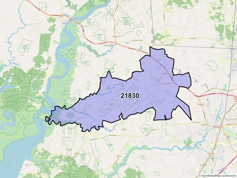 Map of ZIP Code 21830 — Hebron, MD