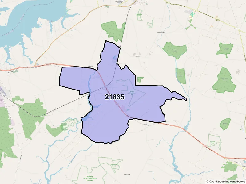 Map of ZIP Code 21835 — Linkwood, MD