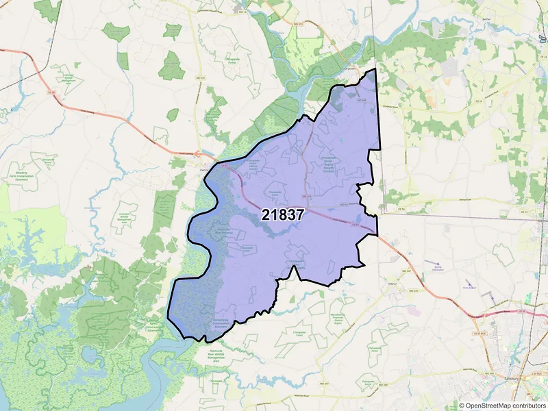 Map of ZIP Code 21837 — Mardela Springs, MD