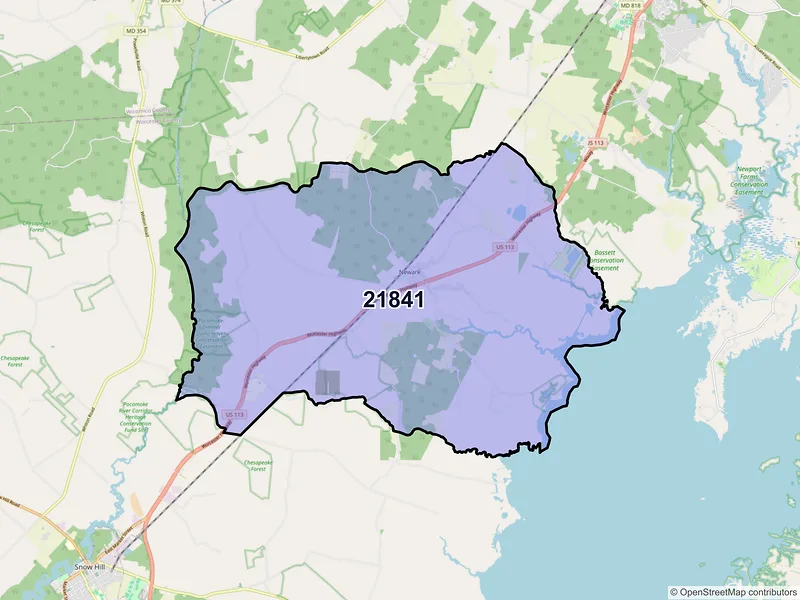 Map of ZIP Code 21841 — Newark, MD