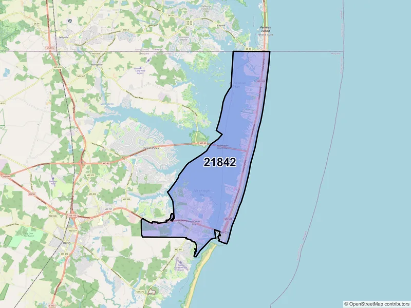 Map of ZIP Code 21842 — Ocean City, MD