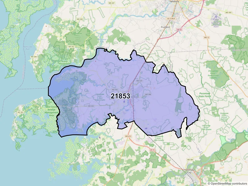 Map of ZIP Code 21853 — Princess Anne, MD