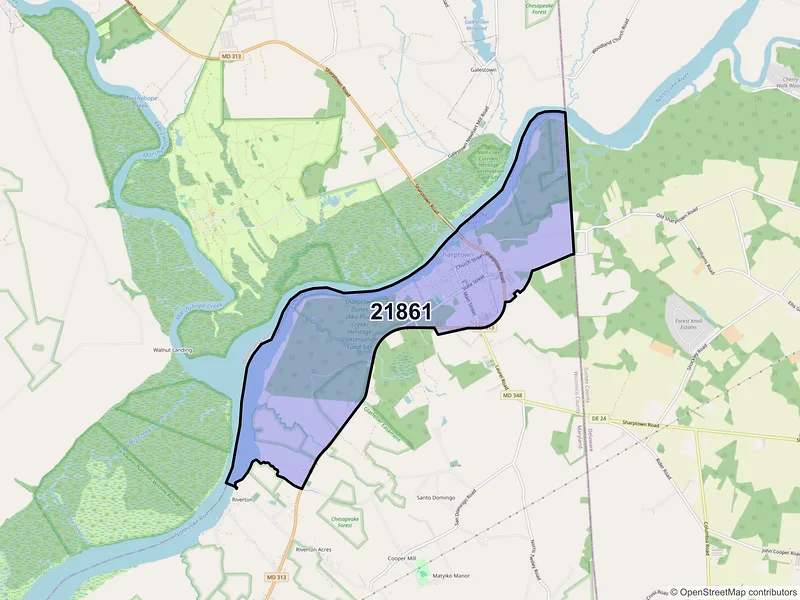 Map of Sharptown, Maryland and ZIP codes