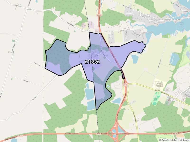 Map of ZIP Code 21862 — Showell, MD