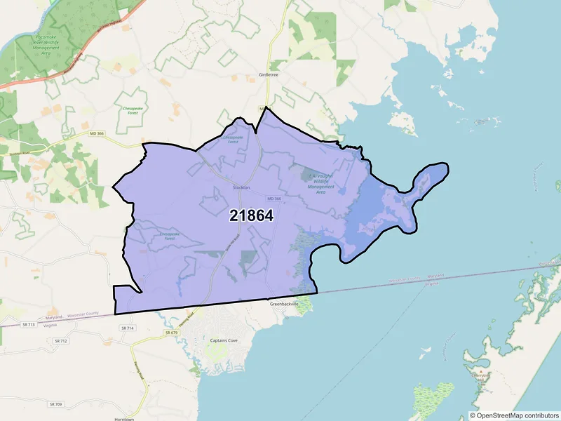 Map of Stockton, Maryland and ZIP codes