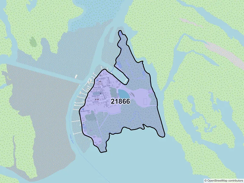 Map of Tylerton, Maryland and ZIP codes