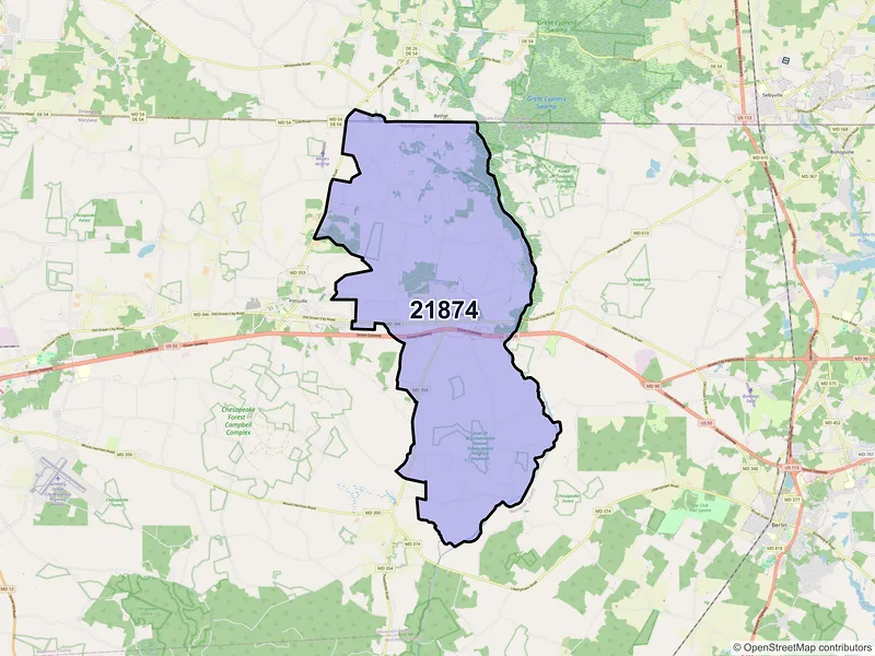Map of ZIP Code 21874 — Willards, MD