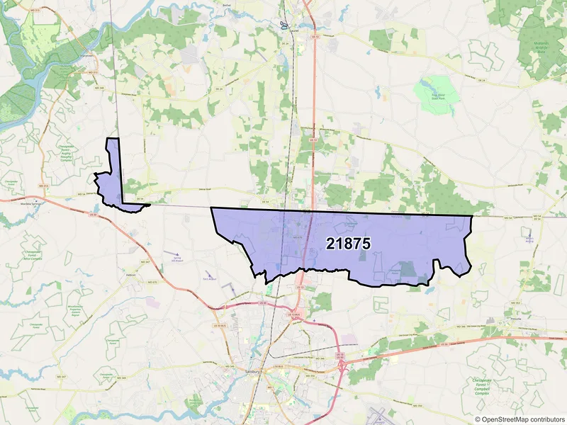 Map of ZIP Code 21875 — Delmar, MD
