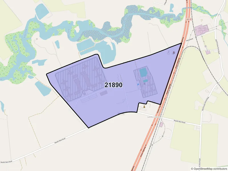 Map of ZIP Code 21890 — Westover, MD
