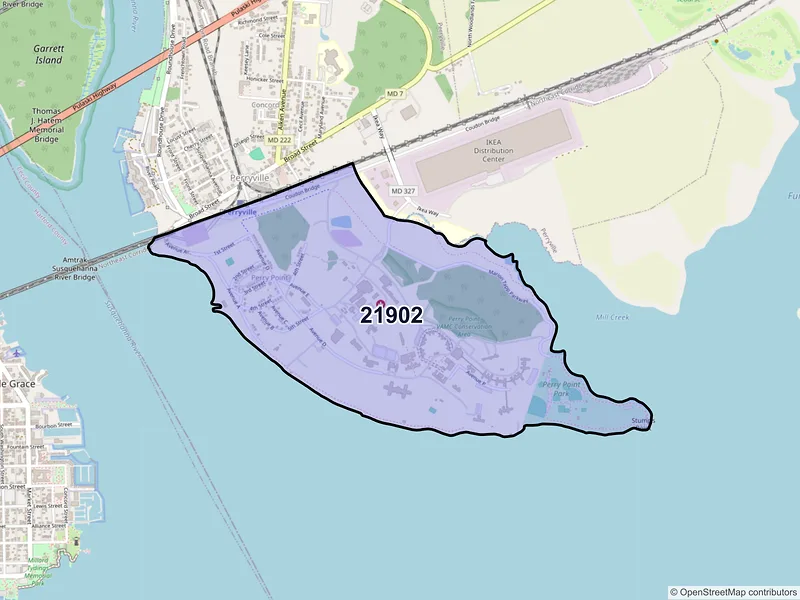 Map of Perry Point, Maryland and ZIP codes