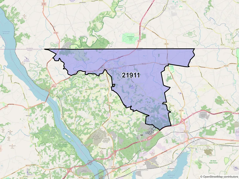 Map of ZIP Code 21911 — Rising Sun, MD