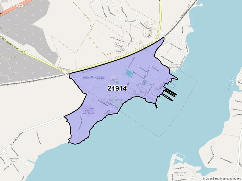 Map of Charlestown, Maryland and ZIP codes