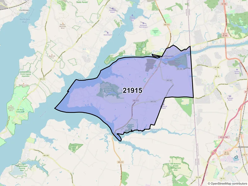Map of ZIP Code 21915 — Chesapeake City, MD
