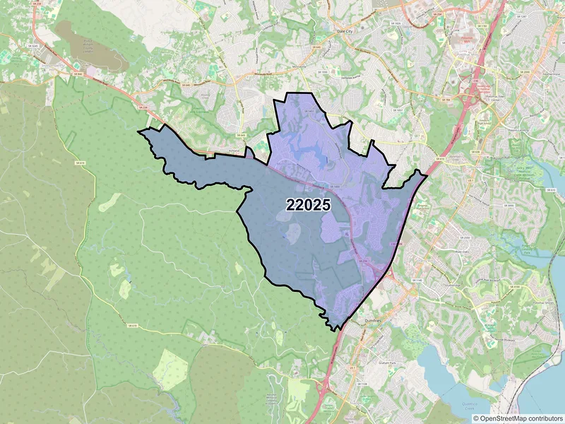 Map of ZIP Code 22025 — Dumfries, VA