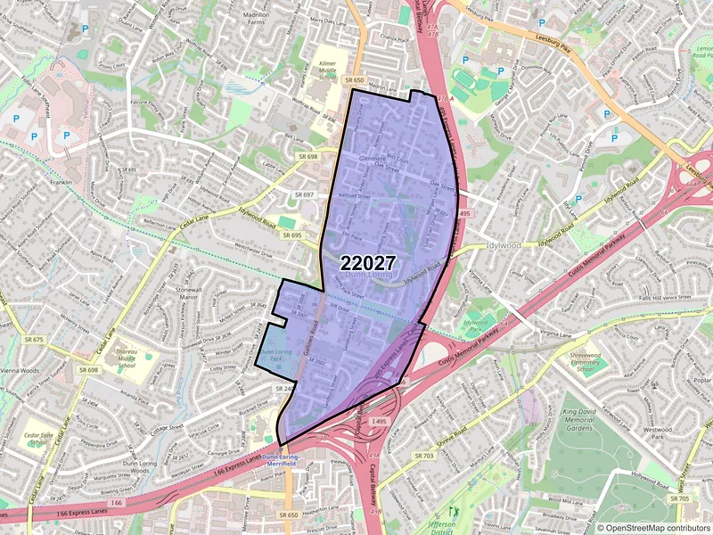 Map of Dunn Loring, Virginia and ZIP codes