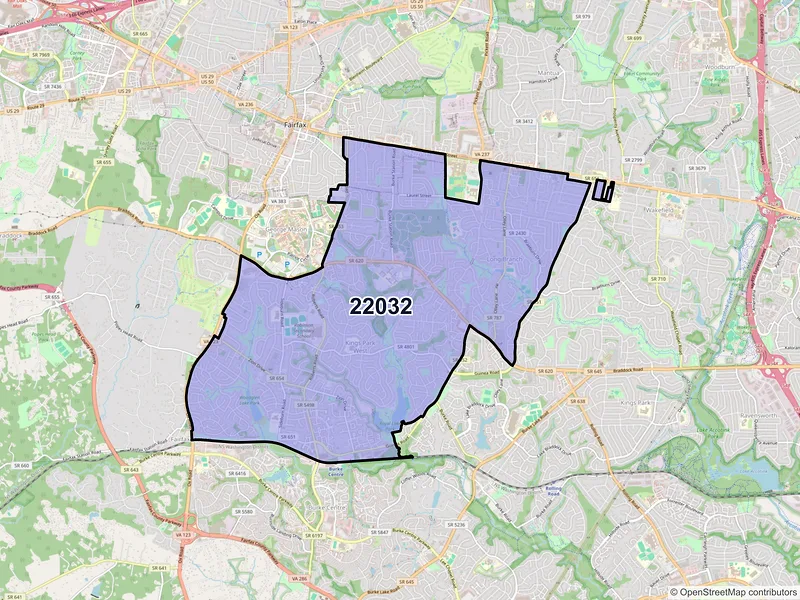 Map of ZIP Code 22032 — Fairfax, VA