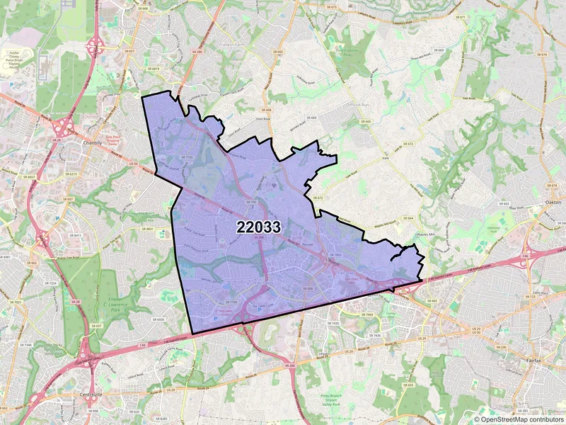Map of ZIP Code 22033 — Fairfax, VA