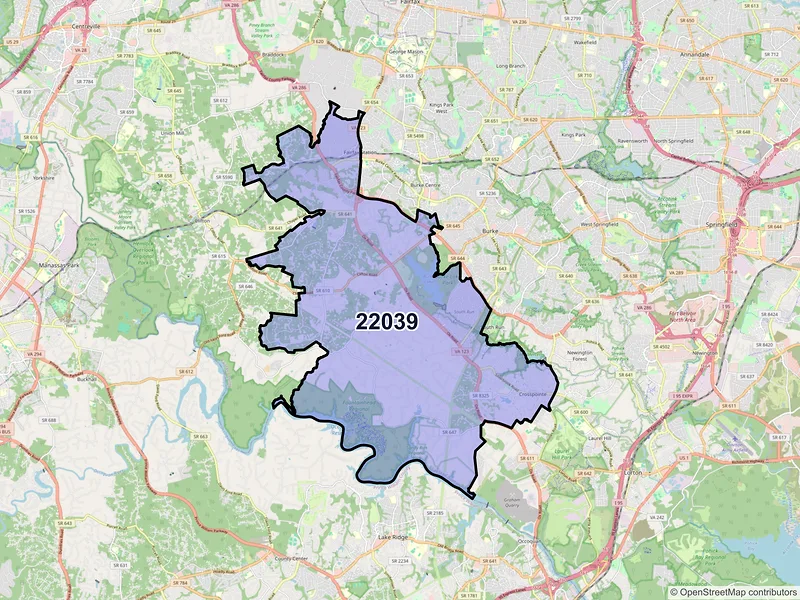 Map of ZIP Code 22039 — Fairfax Station, VA