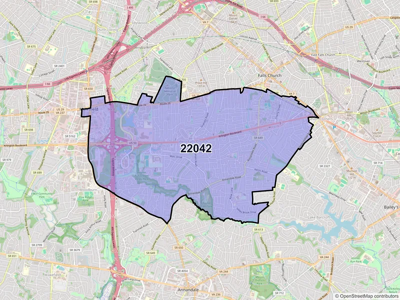 Map of ZIP Code 22042 — Falls Church, VA