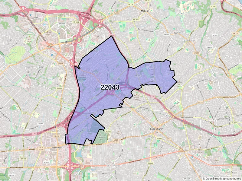 Map of ZIP Code 22043 — Falls Church, VA