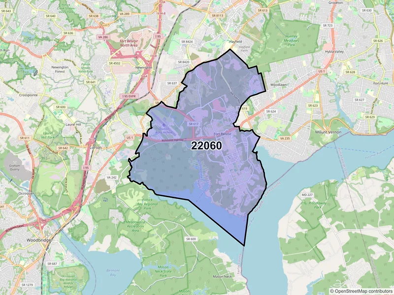 Map of ZIP Code 22060 — Fort Belvoir, VA