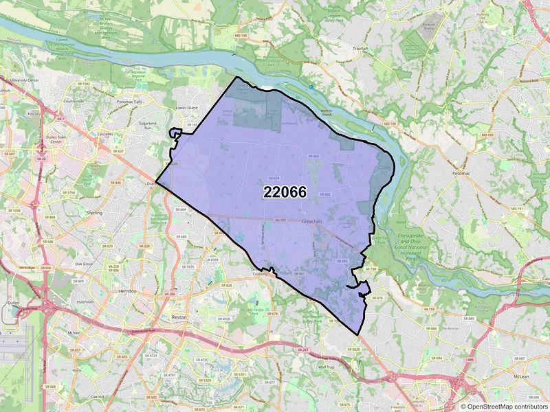 Map of ZIP Code 22066 — Great Falls, VA
