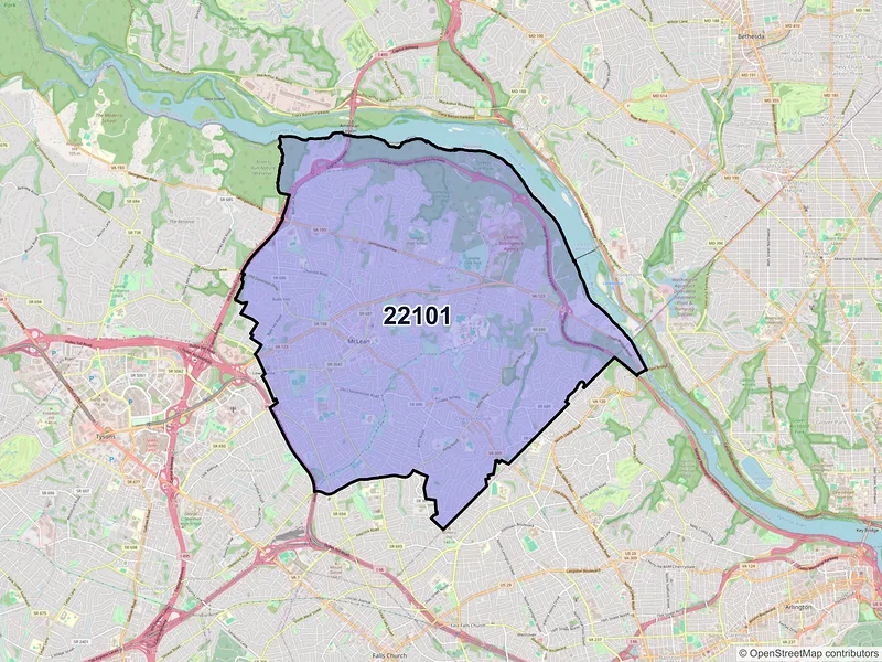 Map of ZIP Code 22101 — Mc Lean, VA