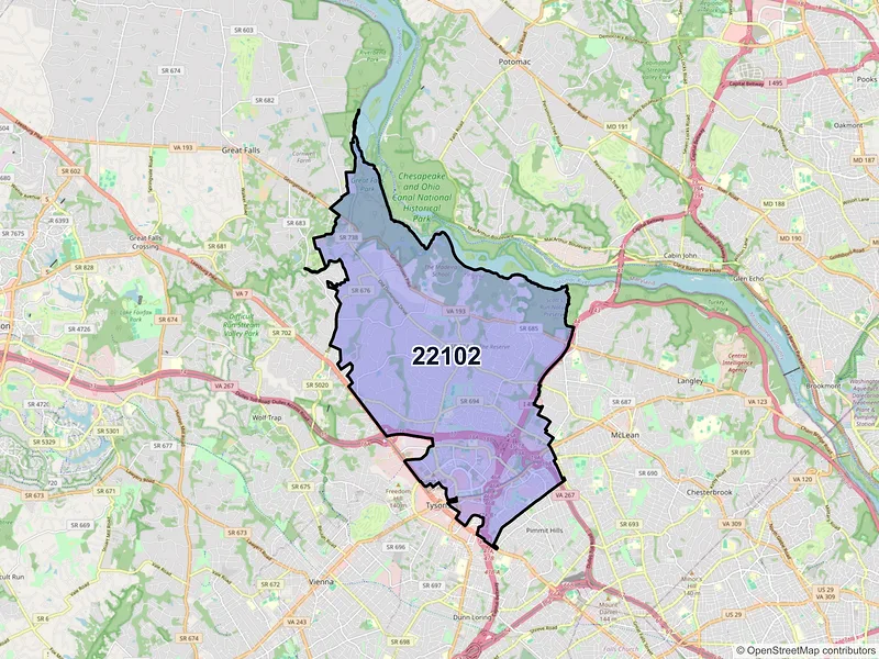Map of ZIP Code 22102 — Mc Lean, VA