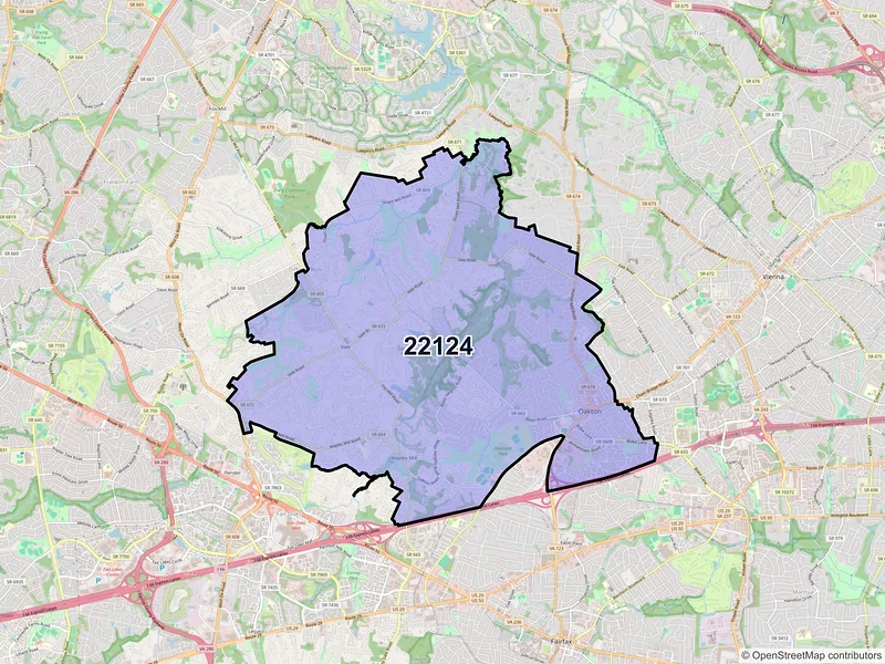 Map of Oakton, Virginia and ZIP codes