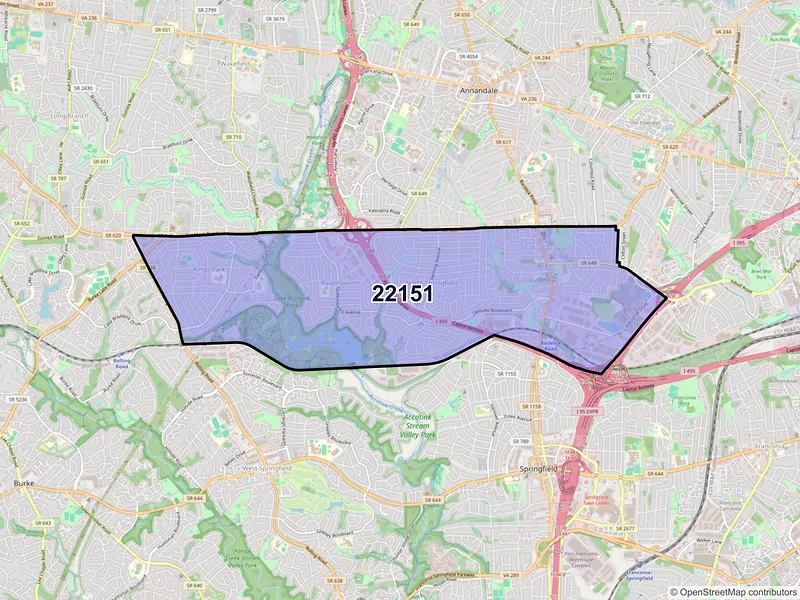 Map of ZIP Code 22151 — Springfield, VA