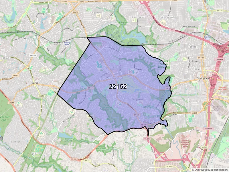 Map of ZIP Code 22152 — Springfield, VA