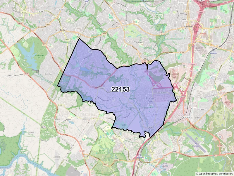 Map of ZIP Code 22153 — Springfield, VA