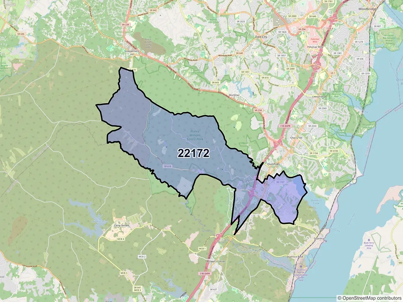 Map of ZIP Code 22172 — Triangle, VA