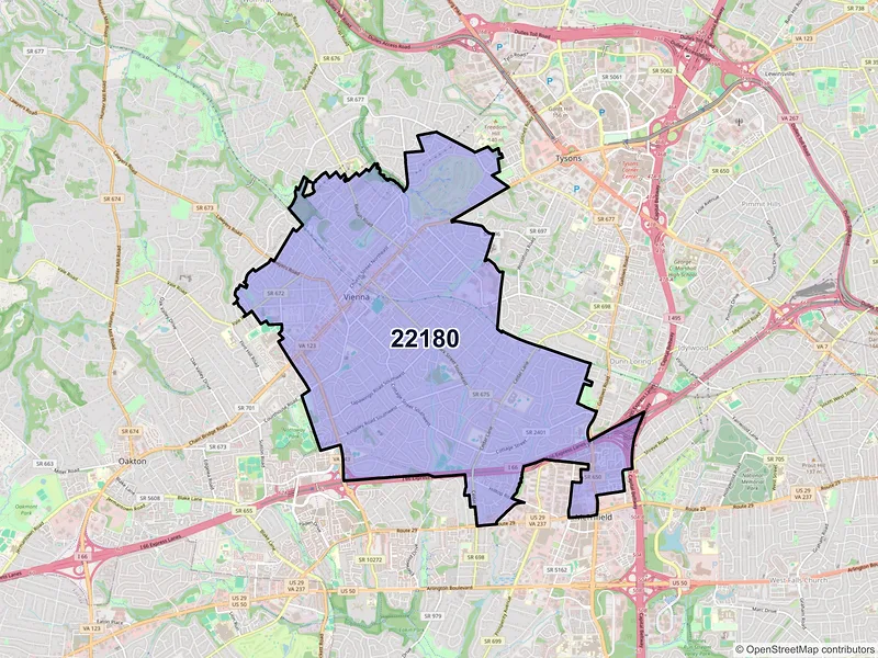 Map of ZIP Code 22180 — Vienna, VA
