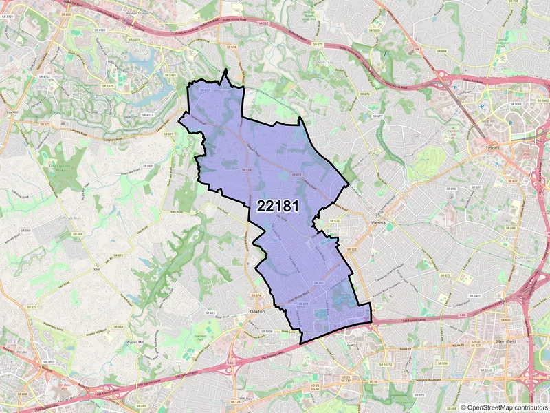 Map of ZIP Code 22181 — Vienna, VA